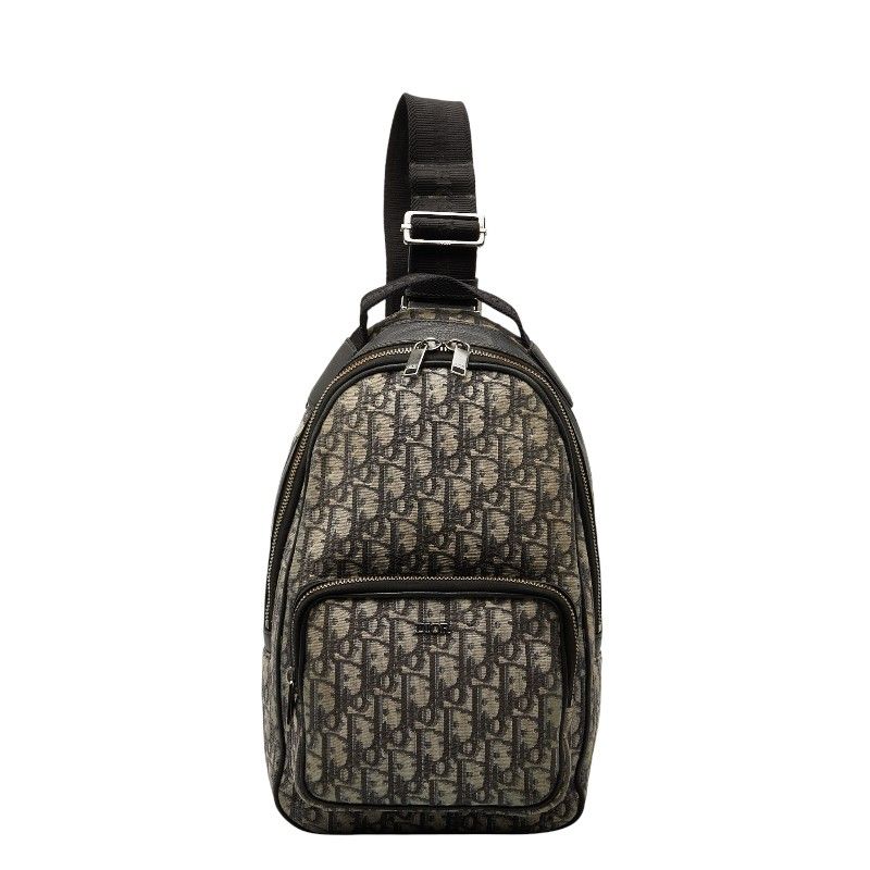 Dior Oblique Trotter Crossbody Body Bag Shoulder Bag Beige Black Canvas Leather