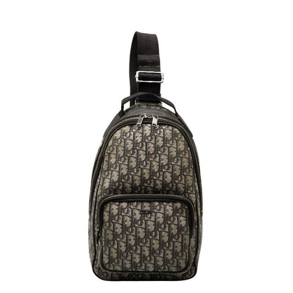 Dior Oblique Trotter Crossbody Body Bag Shoulder Bag Beige Black Canvas Leather