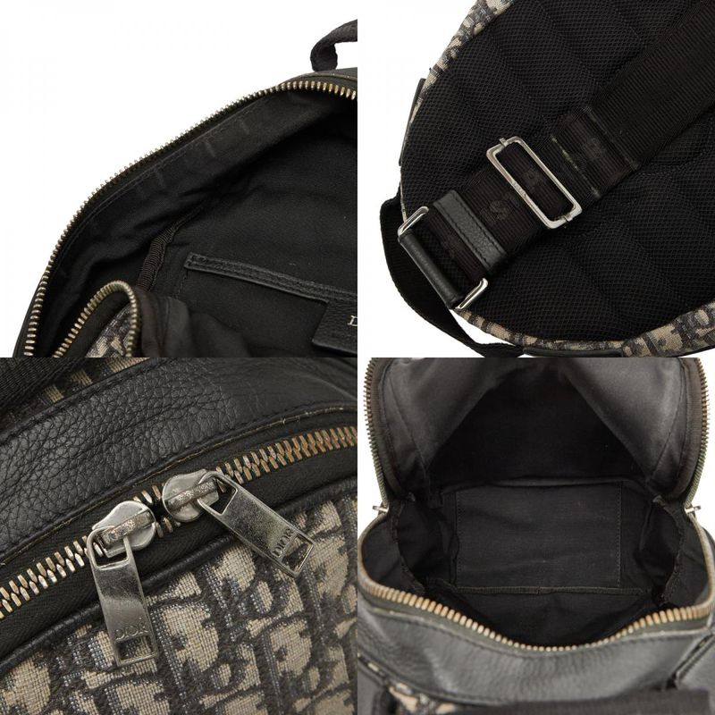 Dior Oblique Trotter Crossbody Body Bag Shoulder Bag Beige Black Canvas Leather