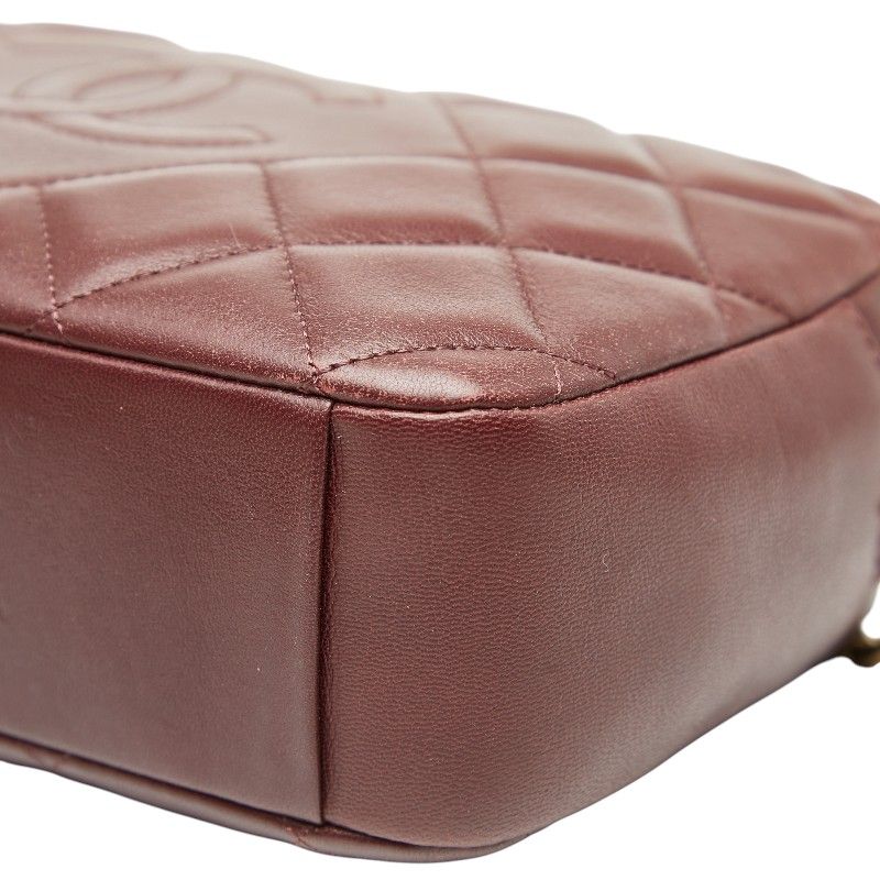 Chanel Matelasse Coco Mark Chain Shoulder Bag Pochette Bordeaux Wine Red Gold