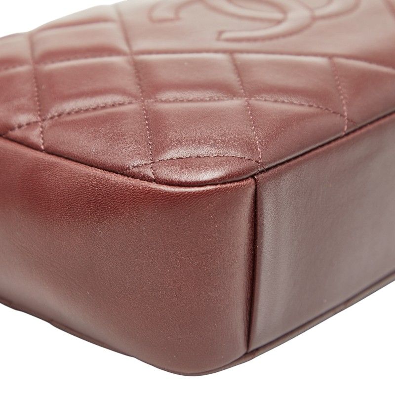 Chanel Matelasse Coco Mark Chain Shoulder Bag Pochette Bordeaux Wine Red Gold