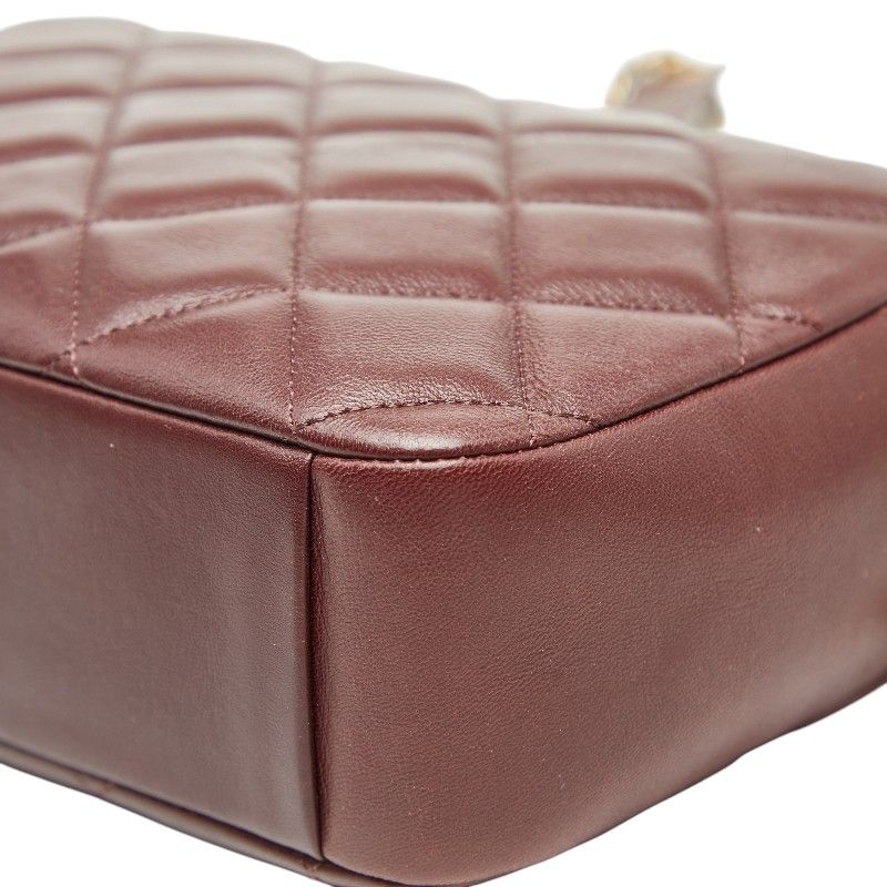 Chanel Matelasse Coco Mark Chain Shoulder Bag Pochette Bordeaux Wine Red Gold