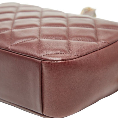 Chanel Matelasse Coco Mark Chain Shoulder Bag Pochette Bordeaux Wine Red Gold