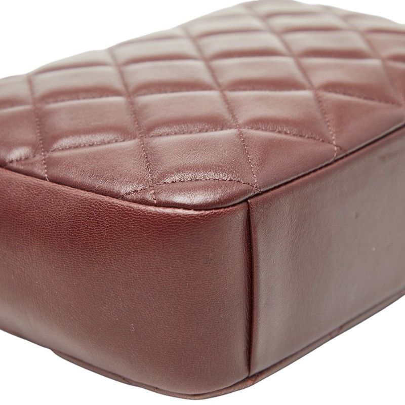 Chanel Matelasse Coco Mark Chain Shoulder Bag Pochette Bordeaux Wine Red Gold