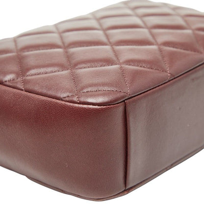 Chanel Matelasse Coco Mark Chain Shoulder Bag Pochette Bordeaux Wine Red Gold