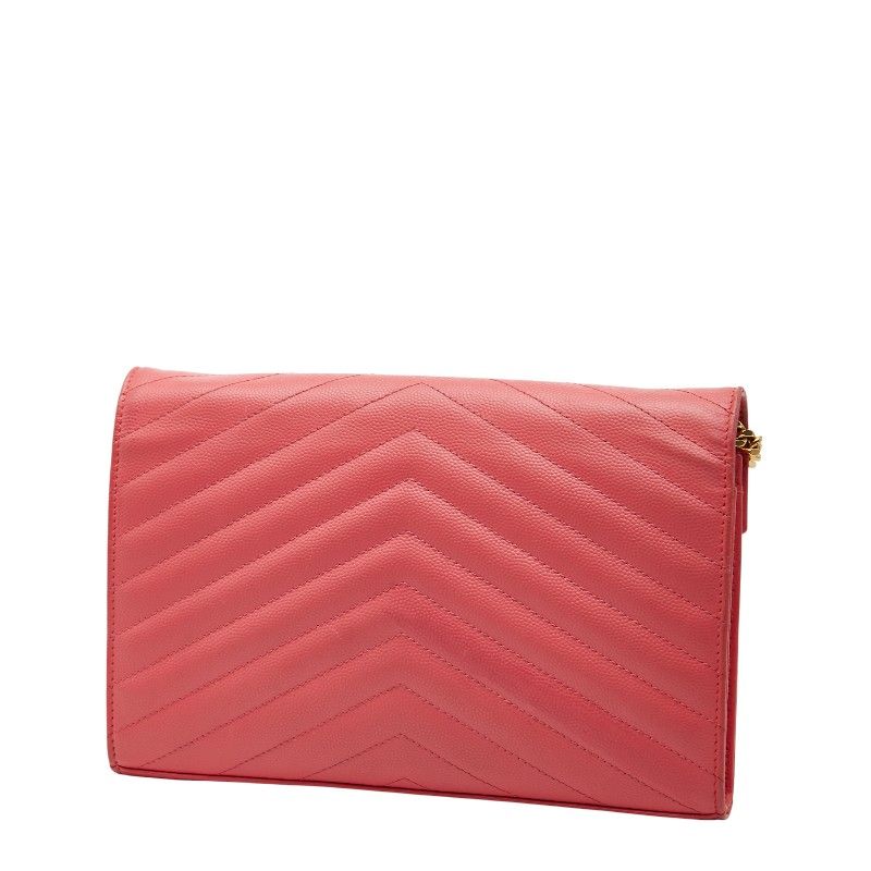 Saint Laurent YSL Logo Embellished Chain Wallet Shoulder Bag Pink Leather Women