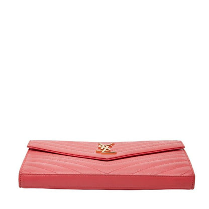 Saint Laurent YSL Logo Embellished Chain Wallet Shoulder Bag Pink Leather Women