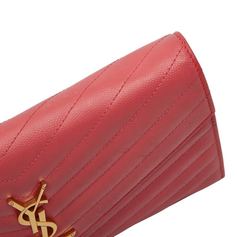 Saint Laurent YSL Logo Embellished Chain Wallet Shoulder Bag Pink Leather Women