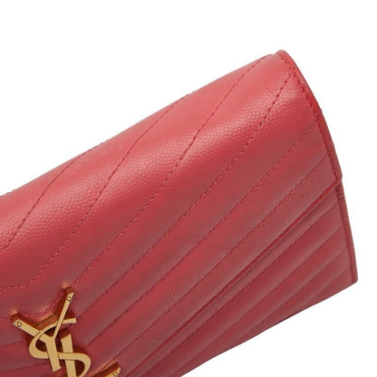 Saint Laurent YSL Logo Embellished Chain Wallet Shoulder Bag Pink Leather Women