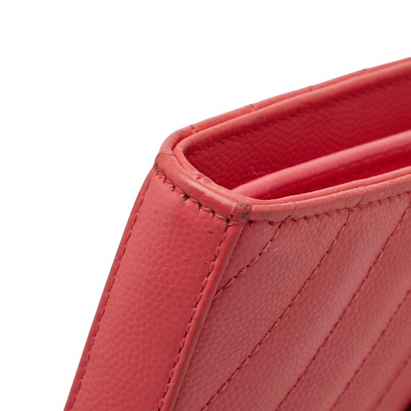 Saint Laurent YSL Logo Embellished Chain Wallet Shoulder Bag Pink Leather Women