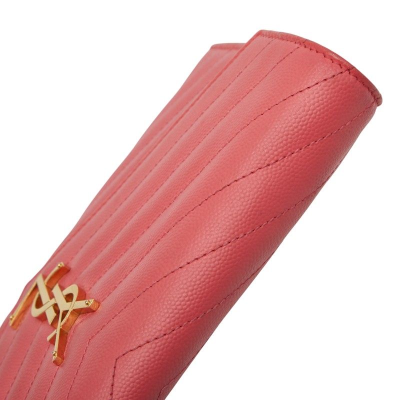 Saint Laurent YSL Logo Embellished Chain Wallet Shoulder Bag Pink Leather Women