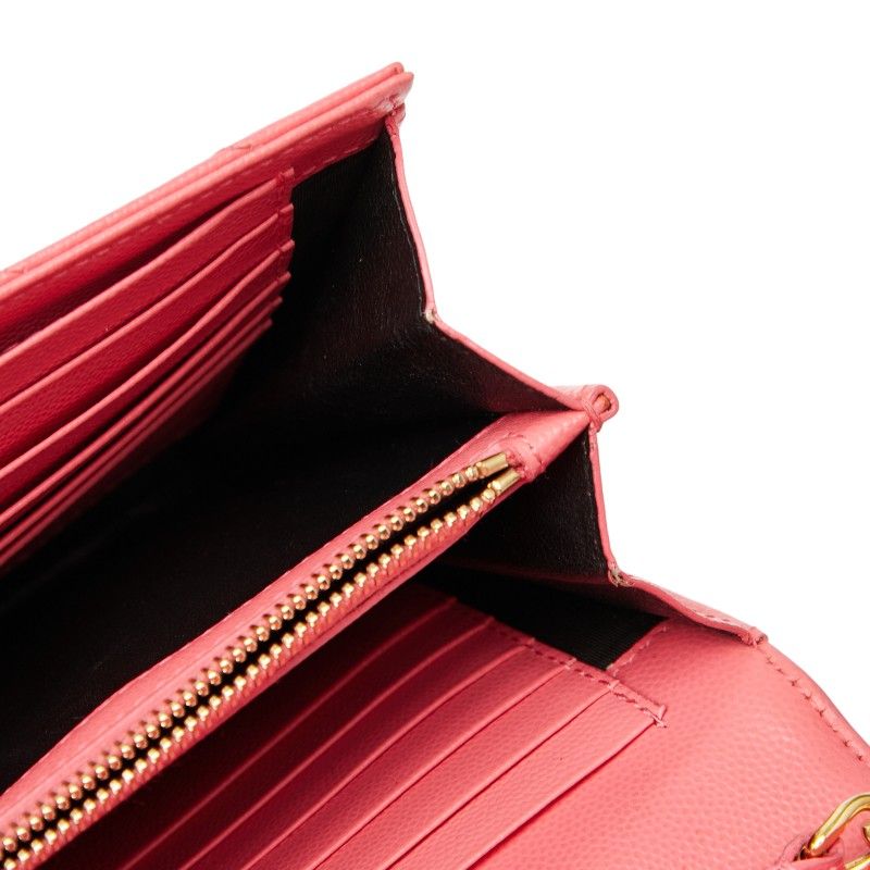Saint Laurent YSL Logo Embellished Chain Wallet Shoulder Bag Pink Leather Women