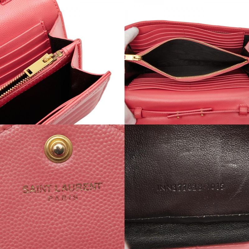 Saint Laurent YSL Logo Embellished Chain Wallet Shoulder Bag Pink Leather Women