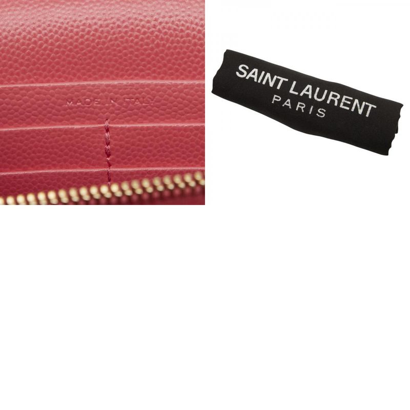 Saint Laurent YSL Logo Embellished Chain Wallet Shoulder Bag Pink Leather Women