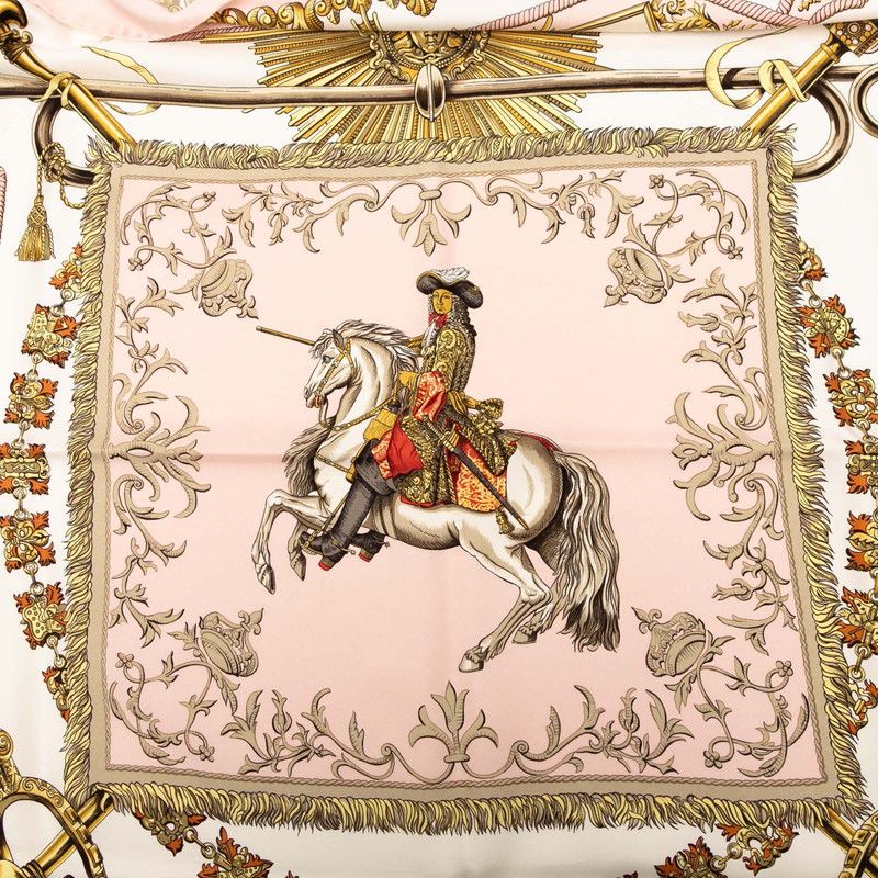 Hermes Carre 90 Lvdovicvs Magnvs Louis XIV Astride A White Horse Pink Multicolor