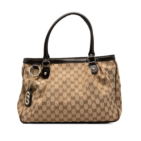 Gucci GG Canvas Sookie Tote Shoulder Bag 296835 Beige Brown Canvas Leather