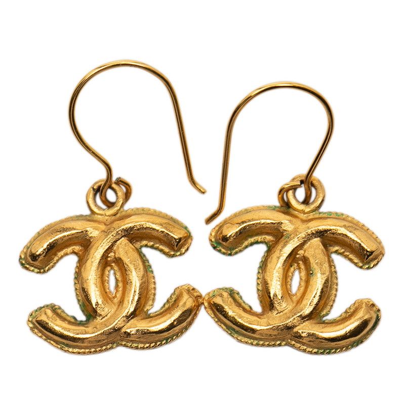 Chanel Vintage Coco Mark Hook Earrings Gold Plated Ladies Chanel