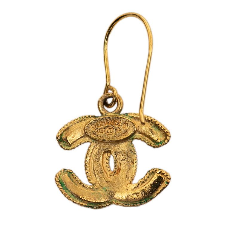 Chanel Vintage Coco Mark Hook Earrings Gold Plated Ladies Chanel