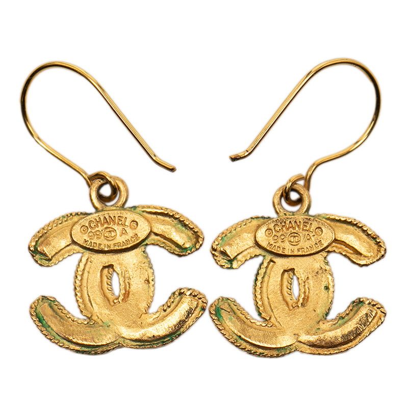 Chanel Vintage Coco Mark Hook Earrings Gold Plated Ladies Chanel