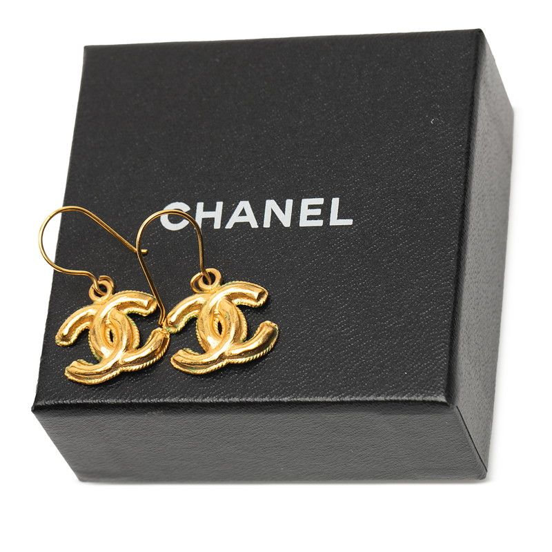 Chanel Vintage Coco Mark Hook Earrings Gold Plated Ladies Chanel