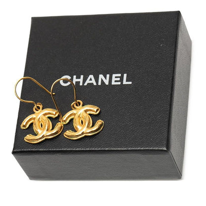 Chanel Vintage Coco Mark Hook Earrings Gold Plated Ladies Chanel