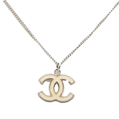 Chanel Coco Mark Pendant Necklace Silver White Ivory Metal Ladies Chanel