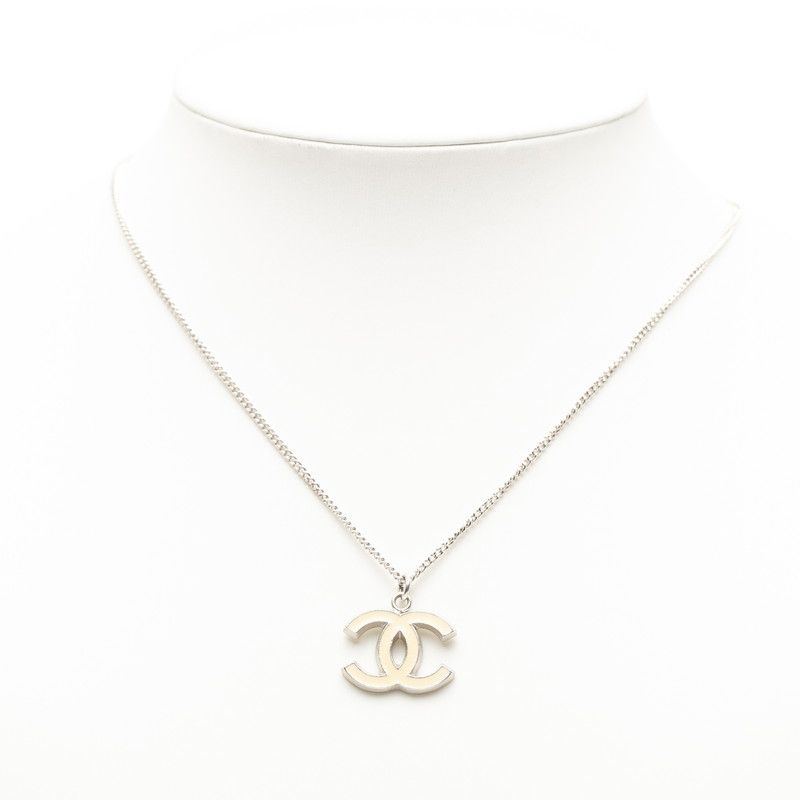 Chanel Coco Mark Pendant Necklace Silver White Ivory Metal Ladies Chanel