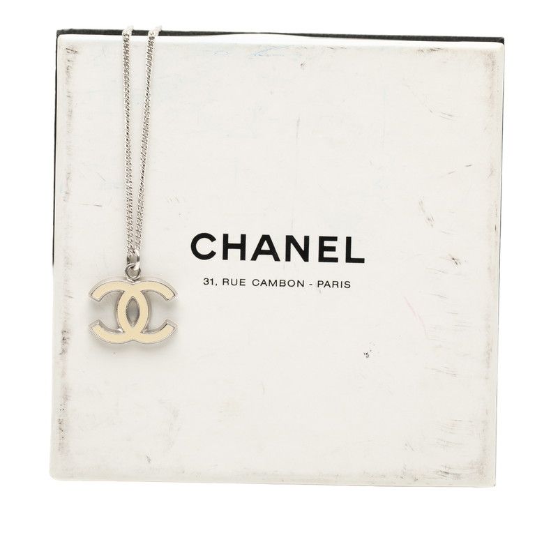 Chanel Coco Mark Pendant Necklace Silver White Ivory Metal Ladies Chanel