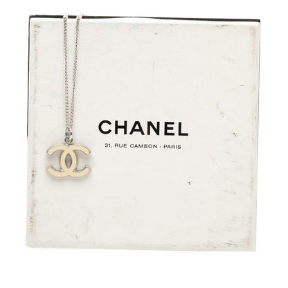 Chanel Coco Mark Pendant Necklace Silver White Ivory Metal Ladies Chanel