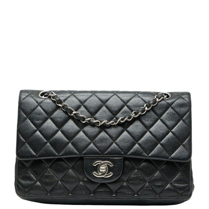 Chanel Matelasse 25 Coco Mark W Flap Chain Shoulder Bag Black Silver Hardware