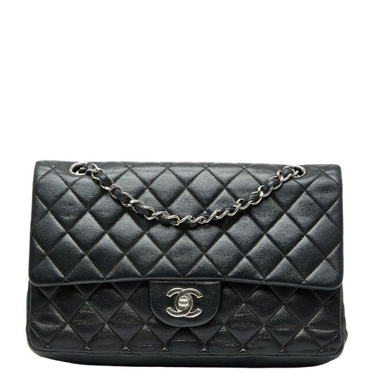 Chanel Matelasse 25 Coco Mark W Flap Chain Shoulder Bag Black Silver Hardware