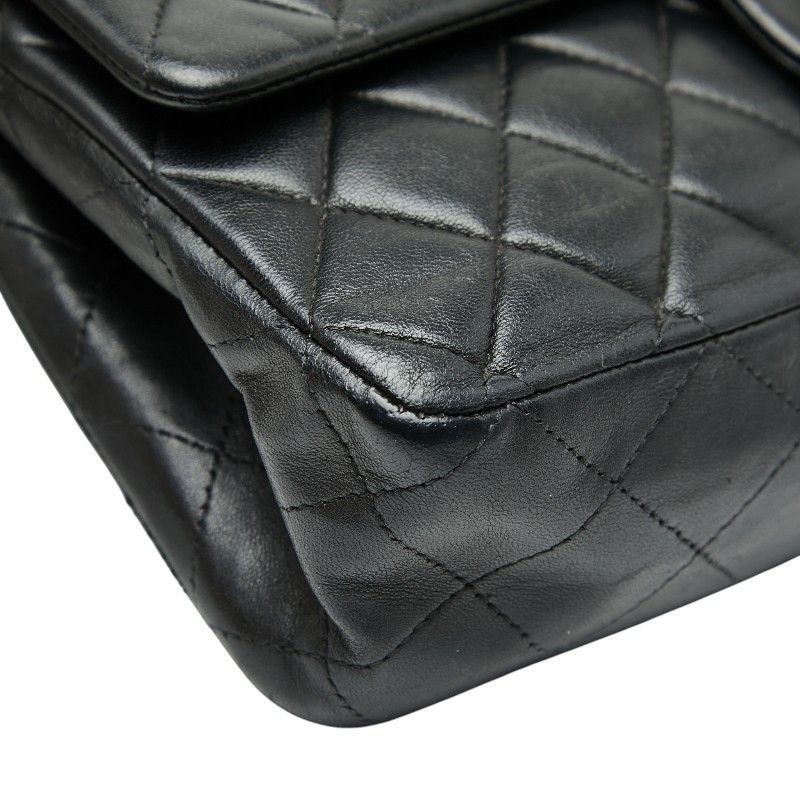 Chanel Matelasse 25 Coco Mark W Flap Chain Shoulder Bag Black Silver Hardware