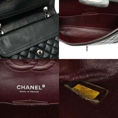 Chanel Matelasse 25 Coco Mark W Flap Chain Shoulder Bag Black Silver Hardware