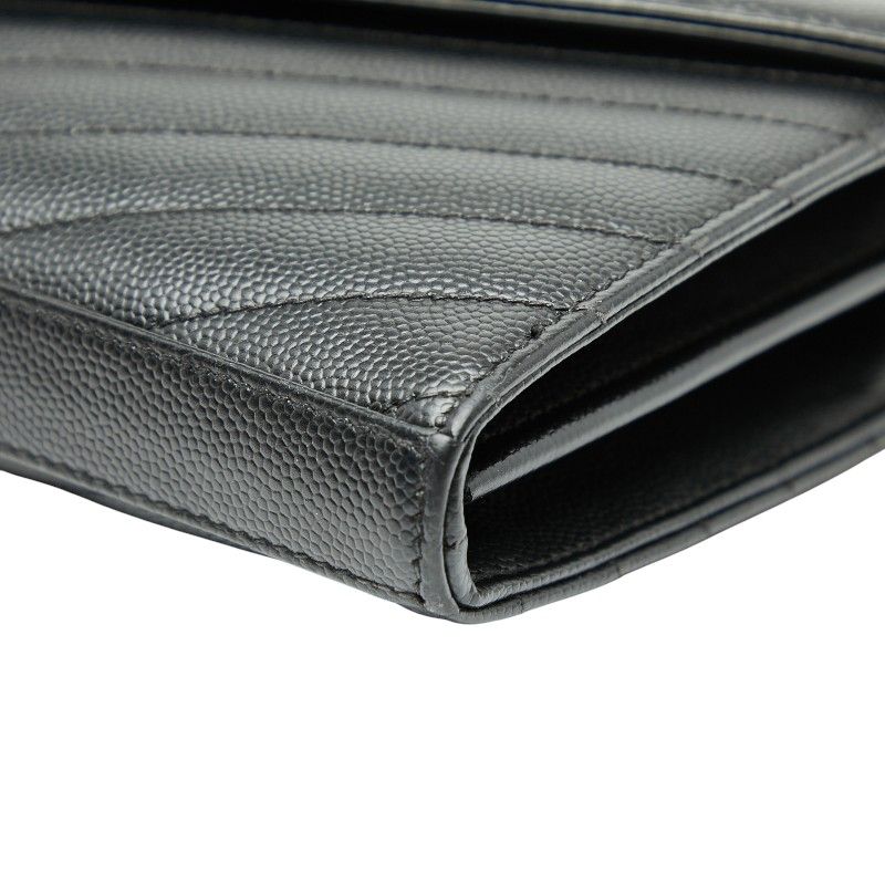 Saint Laurent Cassandra YSL Logo Chain Wallet Black Leather Women Saint Laurent