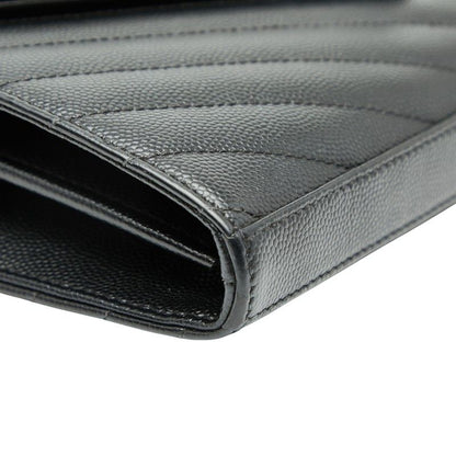 Saint Laurent Cassandra YSL Logo Chain Wallet Black Leather Women Saint Laurent