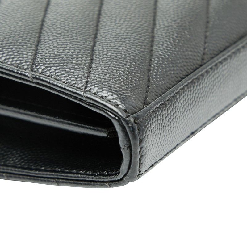 Saint Laurent Cassandra YSL Logo Chain Wallet Black Leather Women Saint Laurent