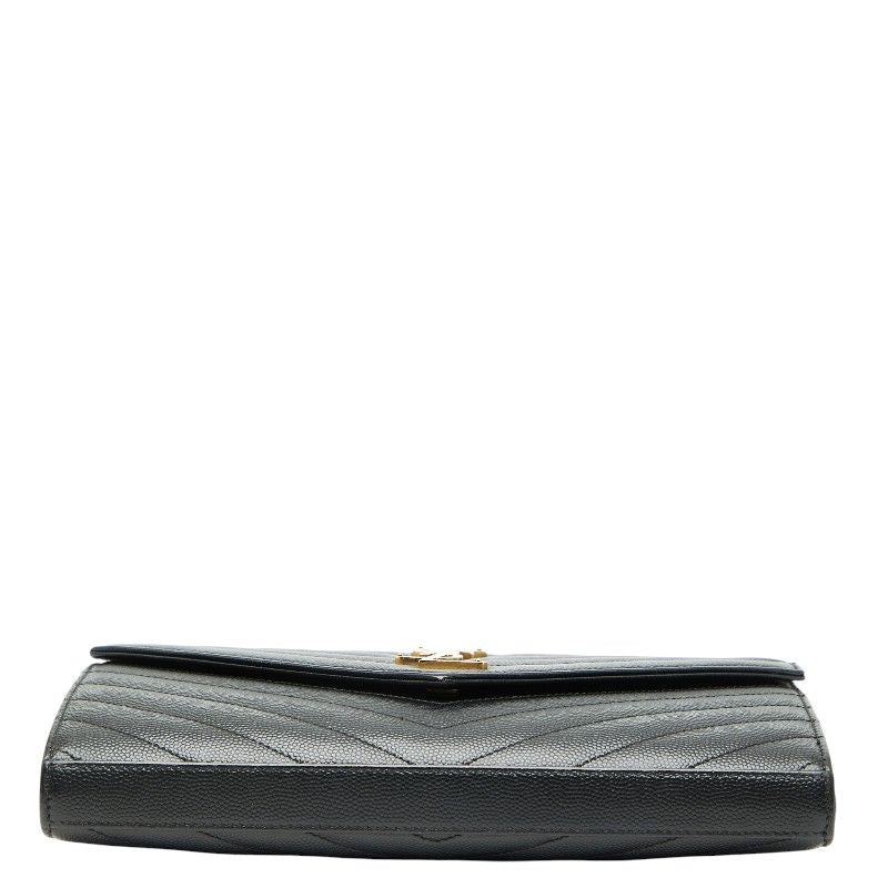 Saint Laurent Cassandra YSL Logo Chain Wallet Black Leather Women Saint Laurent