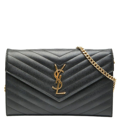 Saint Laurent Cassandra YSL Logo Chain Wallet Black Leather Women Saint Laurent