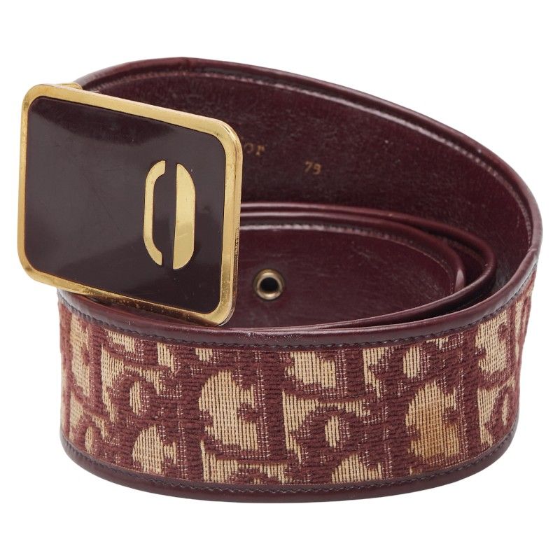 Dior Trotter Belt Size: 75 Wine Red Gold Canvas Leather Women's Dior