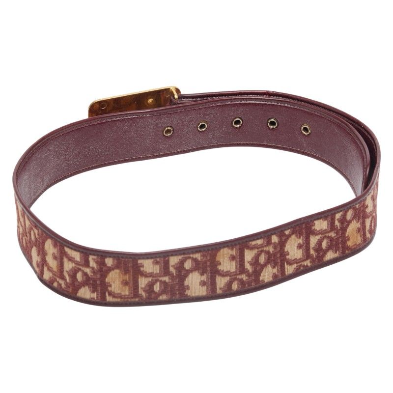 Dior Trotter Belt Size: 75 Wine Red Gold Canvas Leather Women's Dior