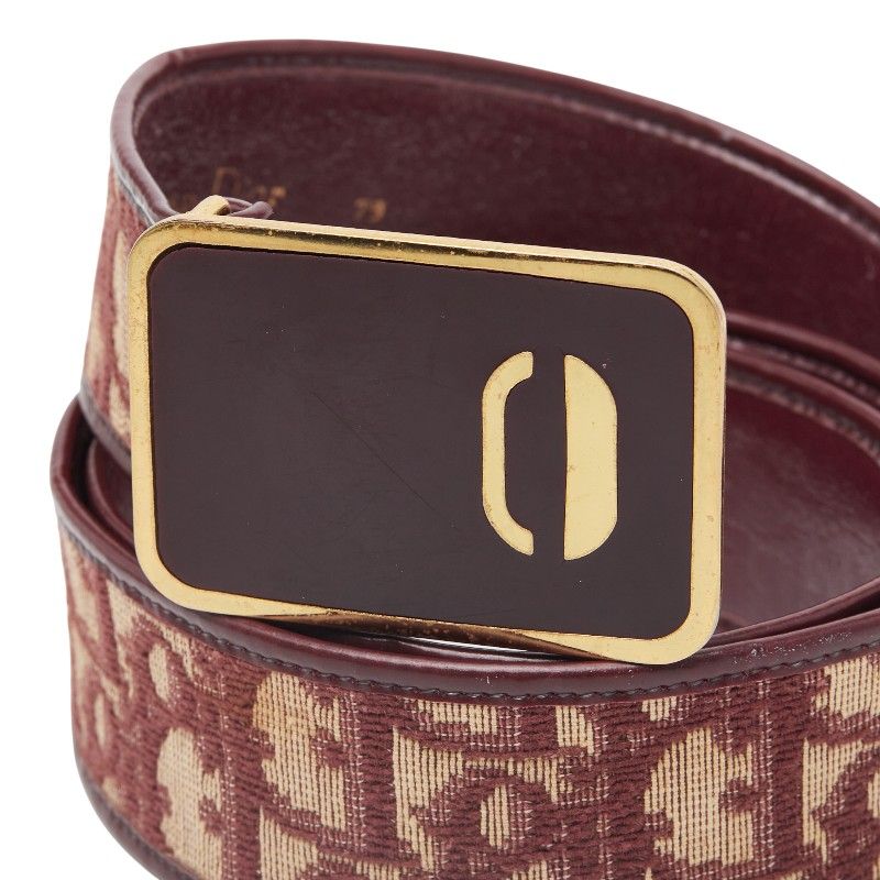Dior Trotter Belt Size: 75 Wine Red Gold Canvas Leather Women's Dior
