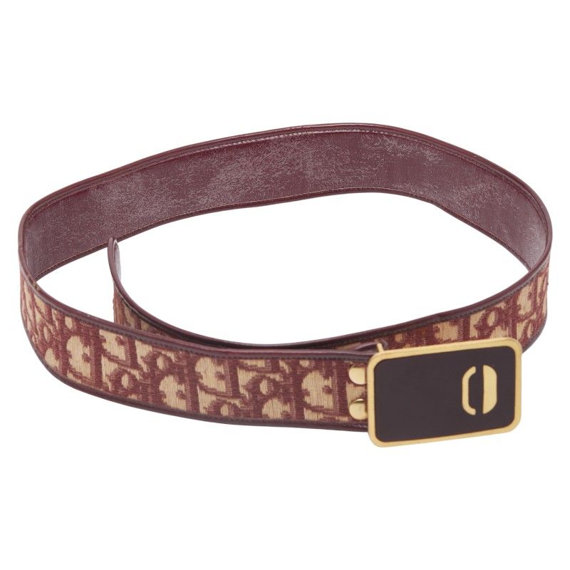Dior Trotter Belt Size: 75 Wine Red Gold Canvas Leather Women's Dior