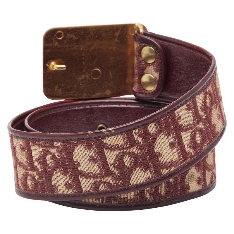 Dior Trotter Belt Size: 75 Wine Red Gold Canvas Leather Women's Dior