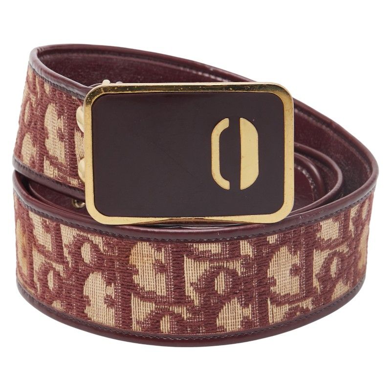 Dior Trotter Belt Size: 75 Wine Red Gold Canvas Leather Women's Dior