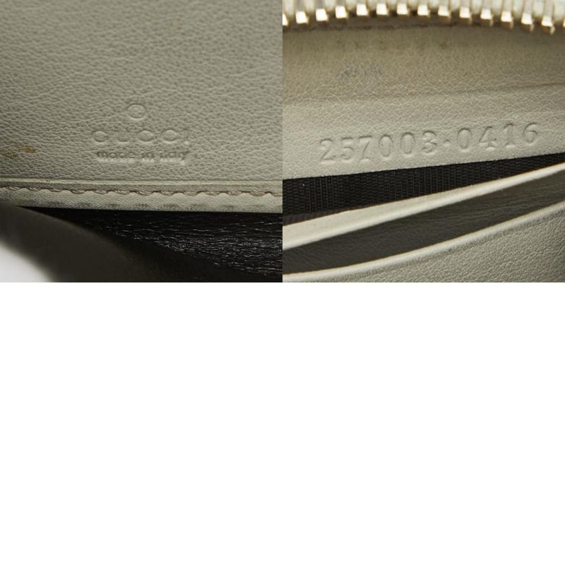 Gucci GG Campus Sherry Line Ribbon Round Zipper Long Wallet 257003 Beige