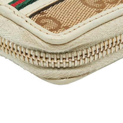 Gucci GG Campus Sherry Line Ribbon Round Zipper Long Wallet 257003 Beige