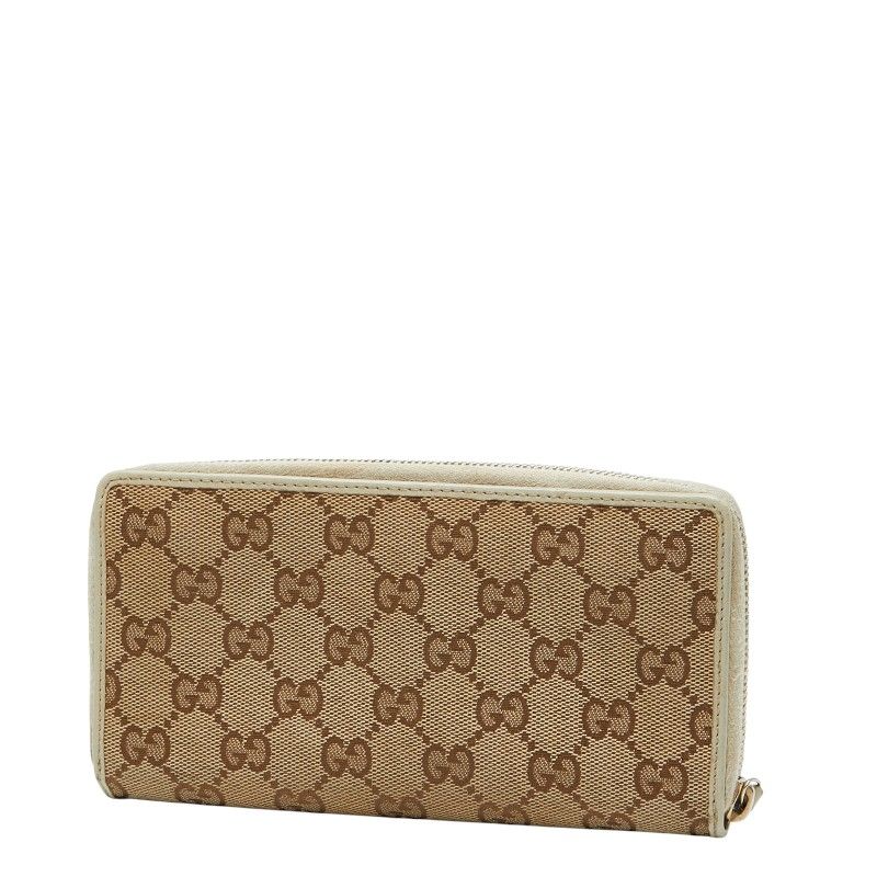 Gucci GG Campus Sherry Line Ribbon Round Zipper Long Wallet 257003 Beige