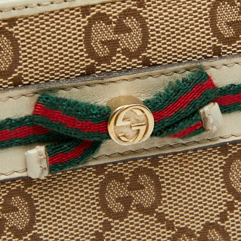 Gucci GG Campus Sherry Line Ribbon Round Zipper Long Wallet 257003 Beige