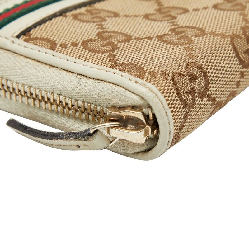 Gucci GG Campus Sherry Line Ribbon Round Zipper Long Wallet 257003 Beige