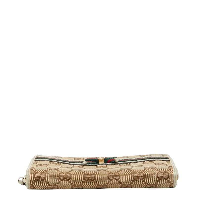 Gucci GG Campus Sherry Line Ribbon Round Zipper Long Wallet 257003 Beige